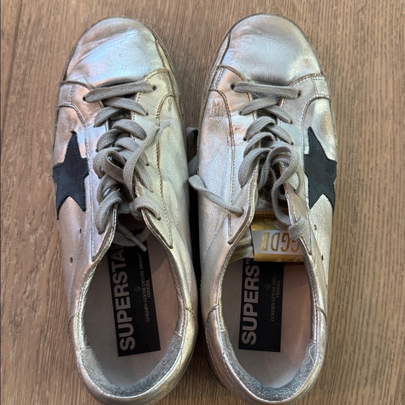 Golden Goose Shoes - Golden Goose Silver Sneakers with Black Stars